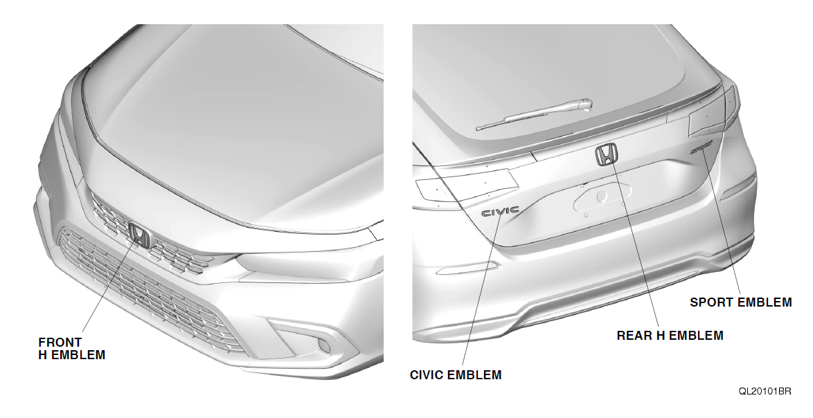 20222024 Honda Civic Hatchback Gloss Black HMark & Civic Emblems